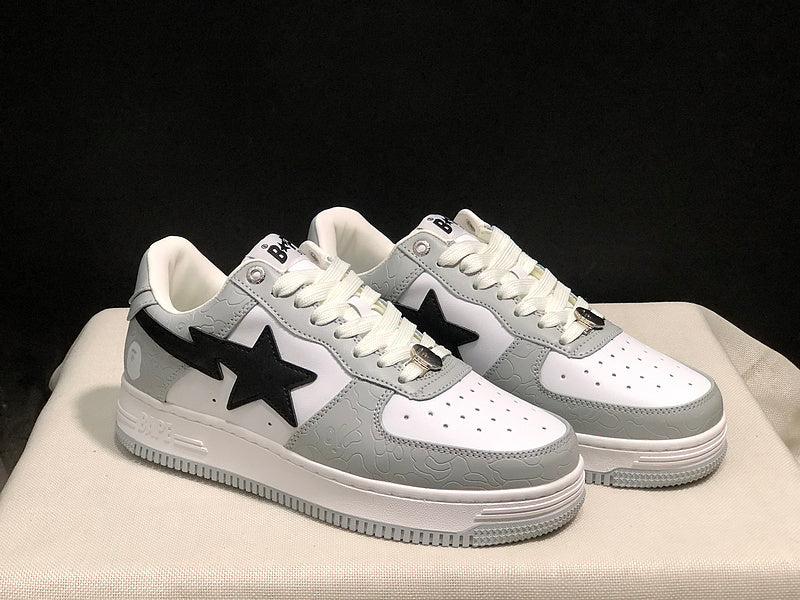 BAPE STA Low Grey & White Patent Sneakers